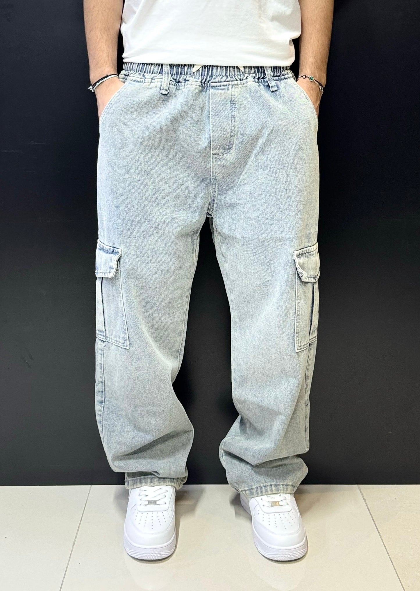 Light Wash Denim Cargo Pants