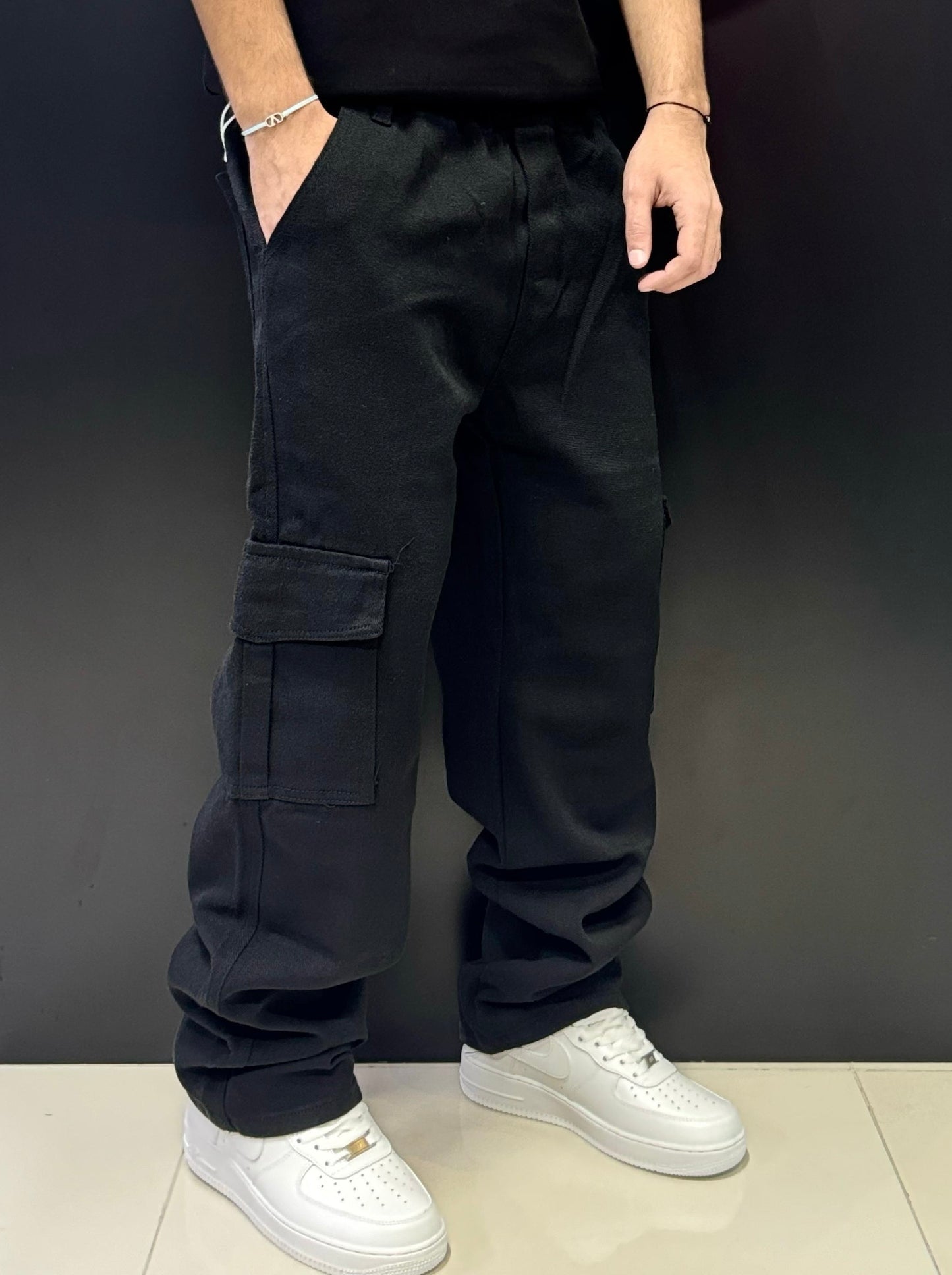 Men's Black Cargo Linen Pants