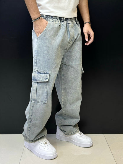 Light Wash Denim Cargo Pants