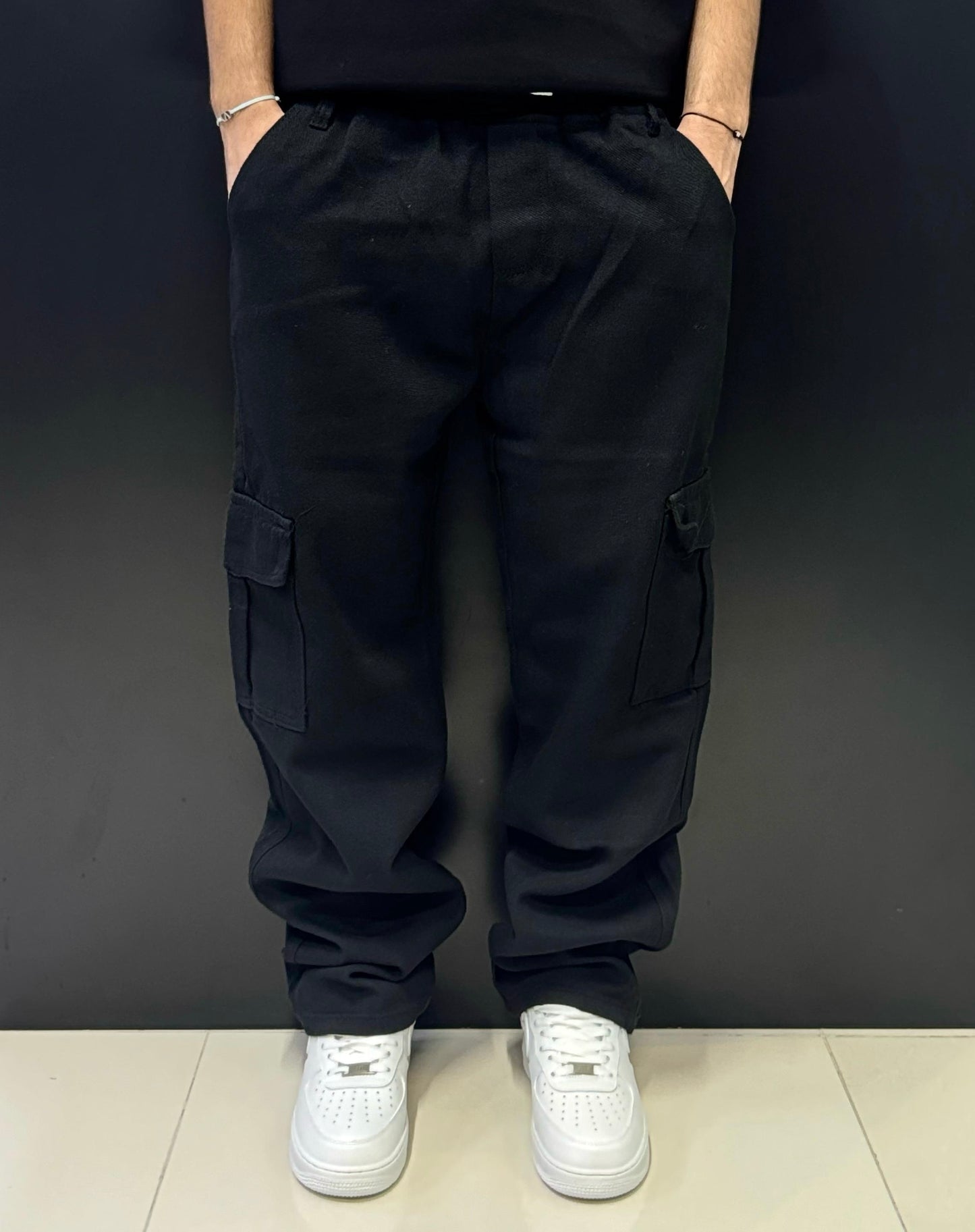 Men's Black Cargo Linen Pants