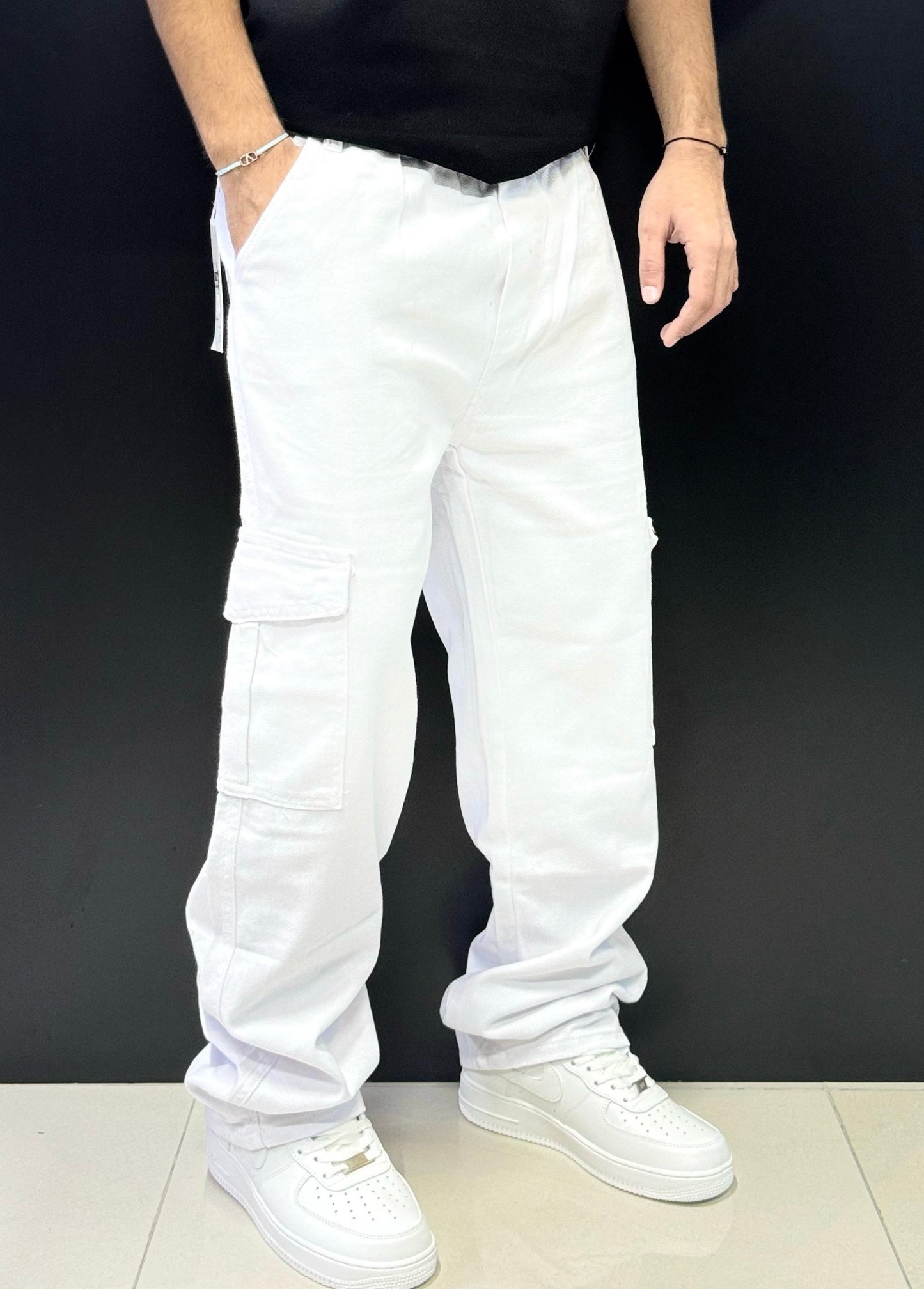 White Cargo Jogger Pants