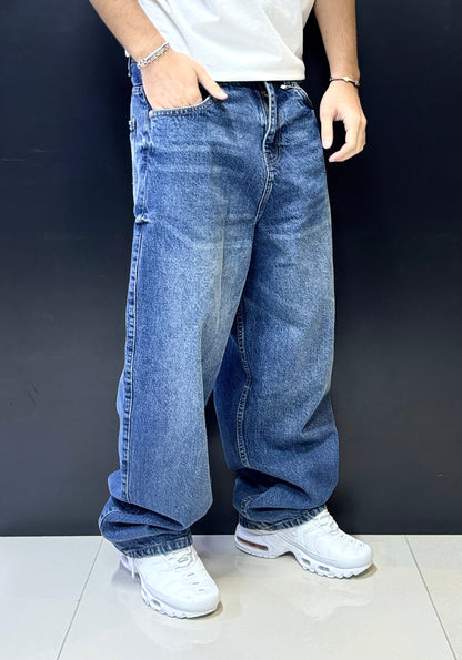 Classic Dark-Wash Baggy Denim Jeans