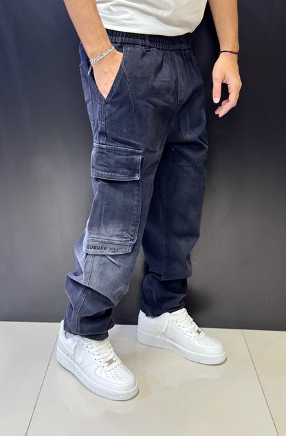 Vintage-Washed Black Cargo Pants