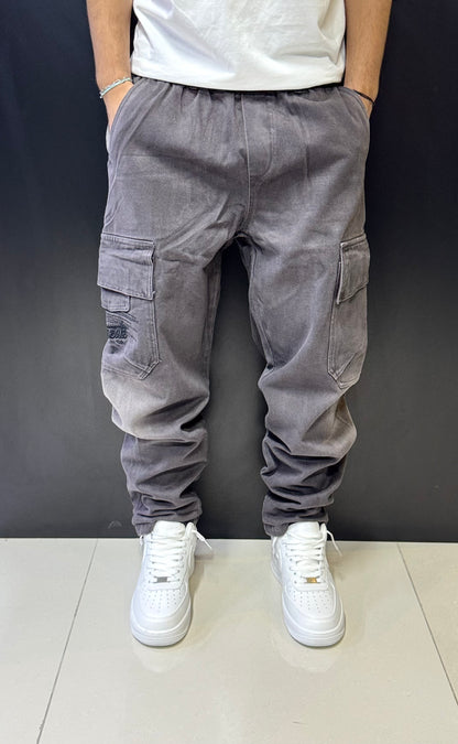 Vintage-Washed Grey Cargo Pants