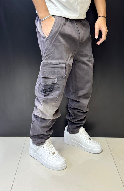 Vintage-Washed Grey Cargo Pants