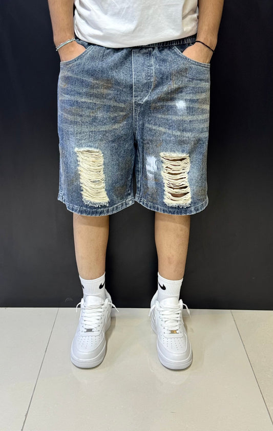 Heavy Distressed Ripped Denim Shorts