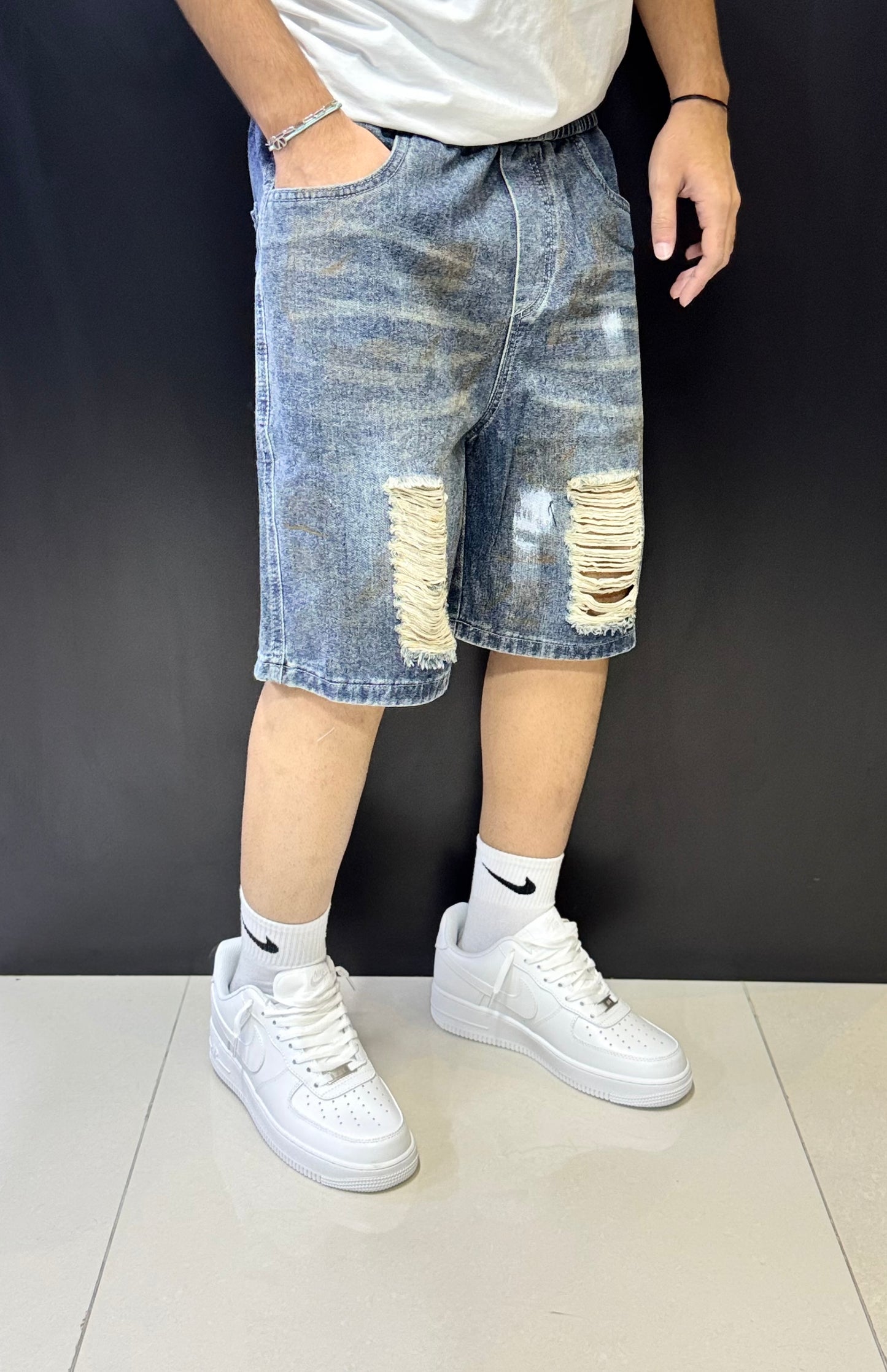 Heavy Distressed Ripped Denim Shorts