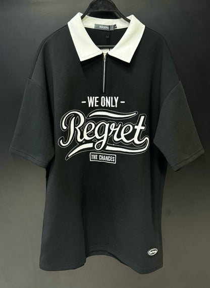 "We Only Regret" Embroidered Zip Polo