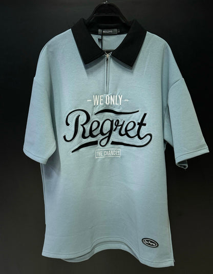 "We Only Regret" Embroidered Zip Polo