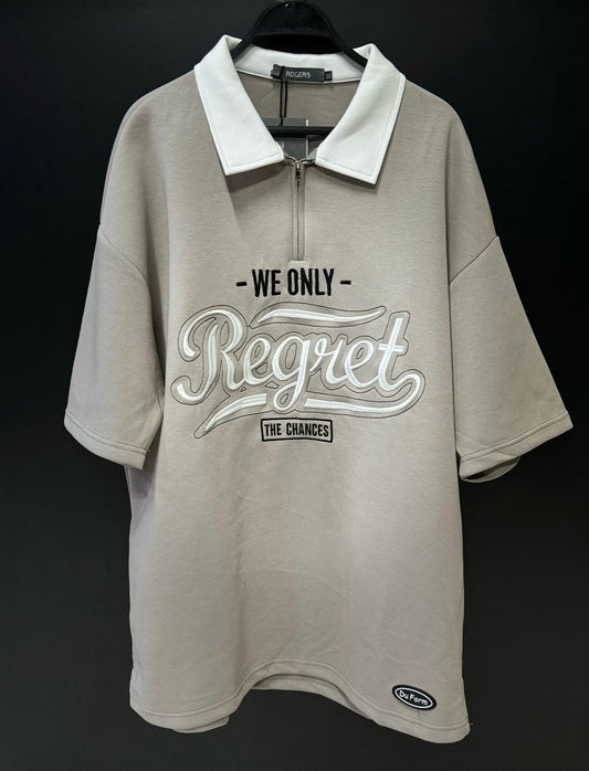 "We Only Regret" Embroidered Zip Polo