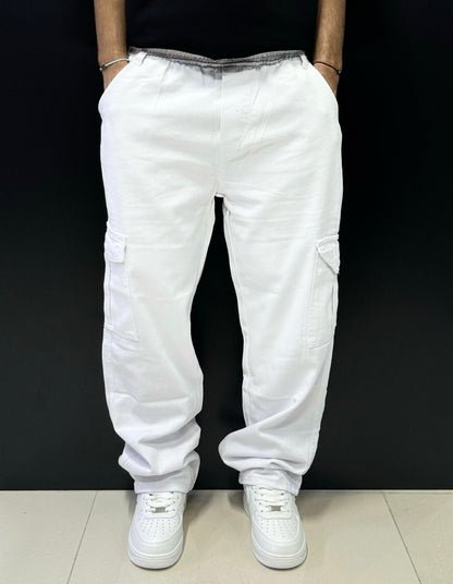 White Cargo Jogger Pants