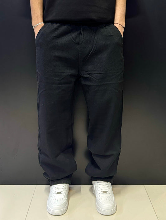 Men's Relaxed Fit Black Linen Pants